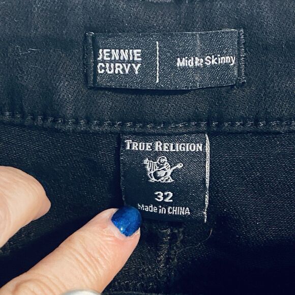 True Religion Jeans Womens Size 32 Black Jennie Curvy Mid Rise Skinny Stretch - Picture 3 of 11